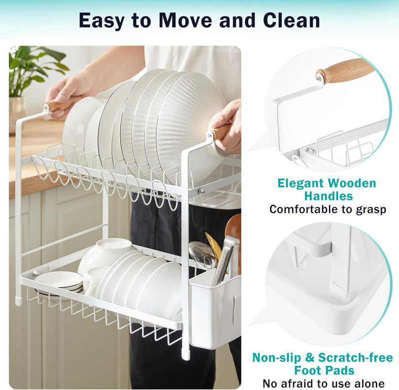 2-Tier Large Dish Drying Rack with Drainboard and Utensil Holder