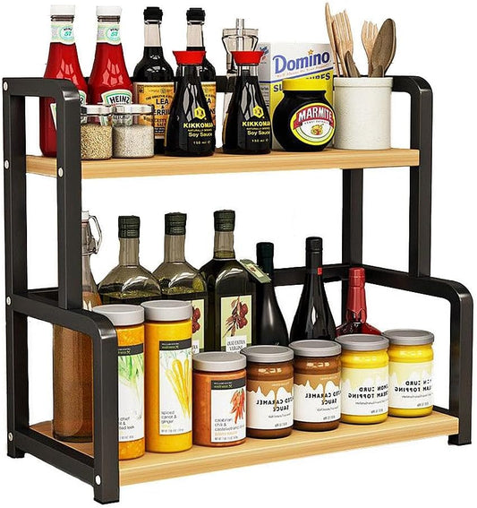 2 - Tier Spice Rack Countertop Kitchen Organiser, Black - main product image