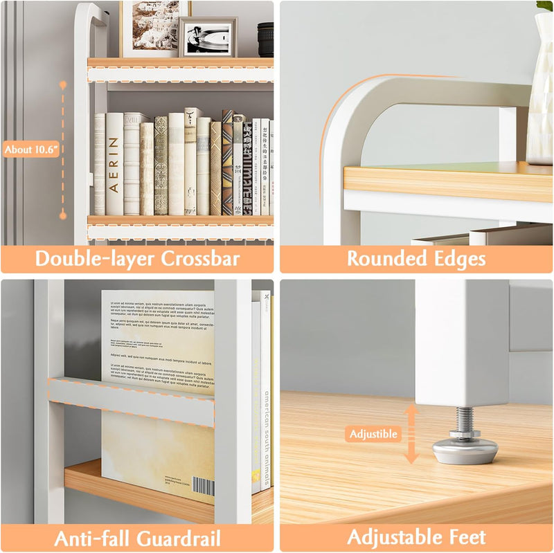 2-Tier Metal Desktop Hutch Bookshelf with Grid Panel for Computer Desk, White - additional product view