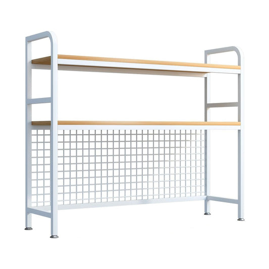 2-Tier Metal Desktop Hutch Bookshelf with Grid Panel for Computer Desk, White - main product image