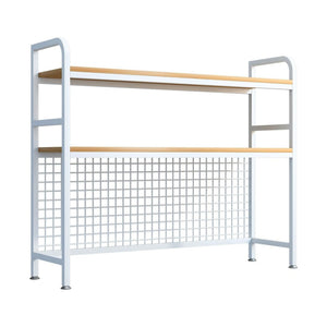 2-Tier Metal Desktop Hutch Bookshelf with Grid Panel for Computer Desk