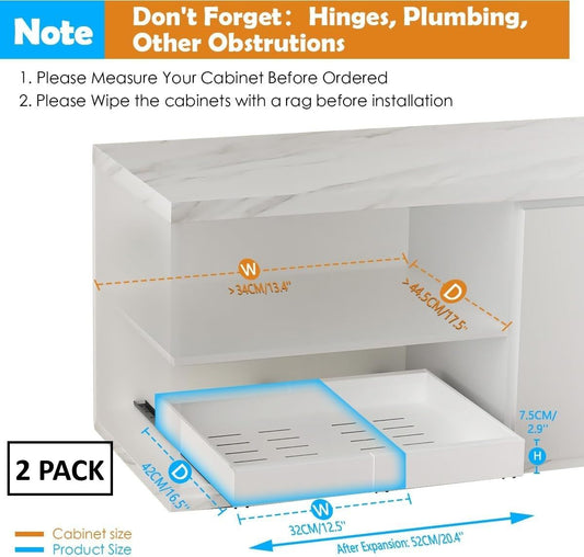 2 Pack Pull Out Cabinet Organiser Expandable Drawers, White - alternate angle