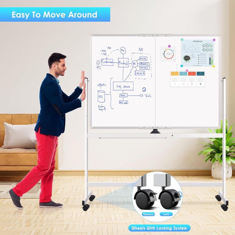 Double Sided Magnetic Whiteboard with Wheels 120x90cm - additional product view