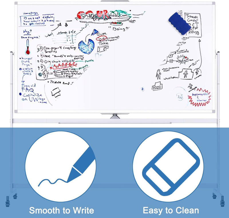 Double Sided Magnetic Whiteboard with Wheels 120x90cm