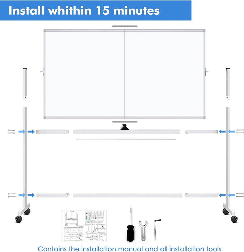 Double Sided Magnetic Whiteboard with Wheels 120x90cm