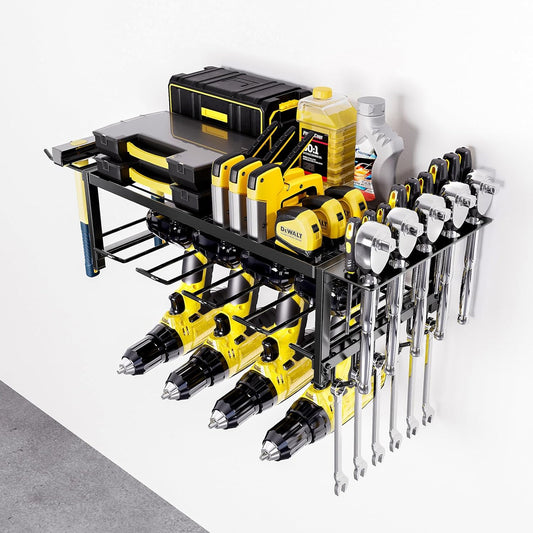 2-Tier Power Tool Rack Organizer Wall Mount, Black - main product image