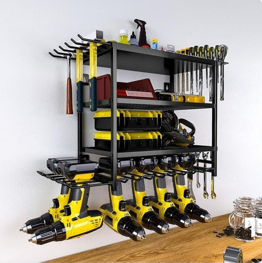 4 Tier Power Tool Rack Organizer Wall Mount, Black - main product image
