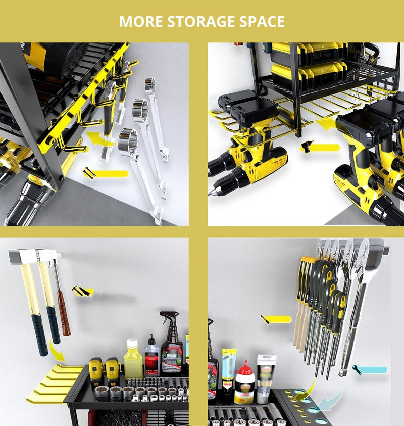 4 Tier Power Tool Rack Organizer Wall Mount, Black - size and scale view