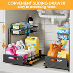 2 Pack Under Sink Organiser with Sliding Drawers - Black - detail view
