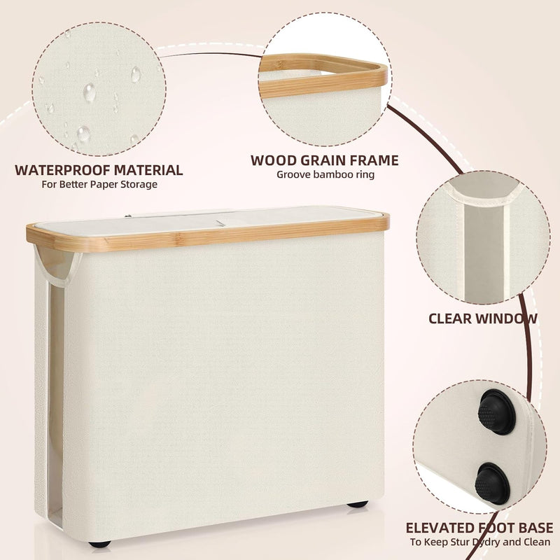 2-Pack Toilet Paper Storage Basket Holds 12 Rolls with Bamboo Lid, White - size and scale view