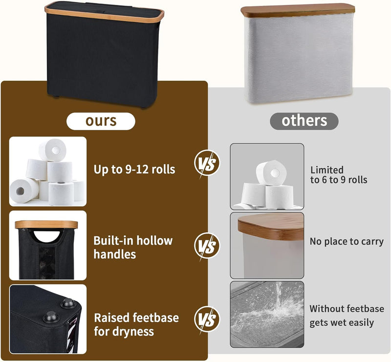 2-Pack Toilet Paper Storage Basket Holds 12 Rolls with Bamboo Lid, Black - additional product view