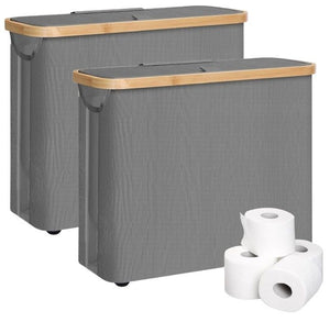 2-Pack Toilet Paper Storage Basket Holds 12 Rolls with Bamboo Lid