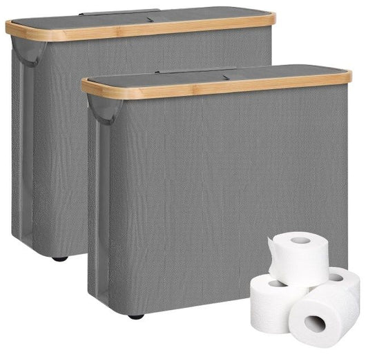 2-Pack Toilet Paper Storage Basket Holds 12 Rolls with Bamboo Lid, Grey - main product image