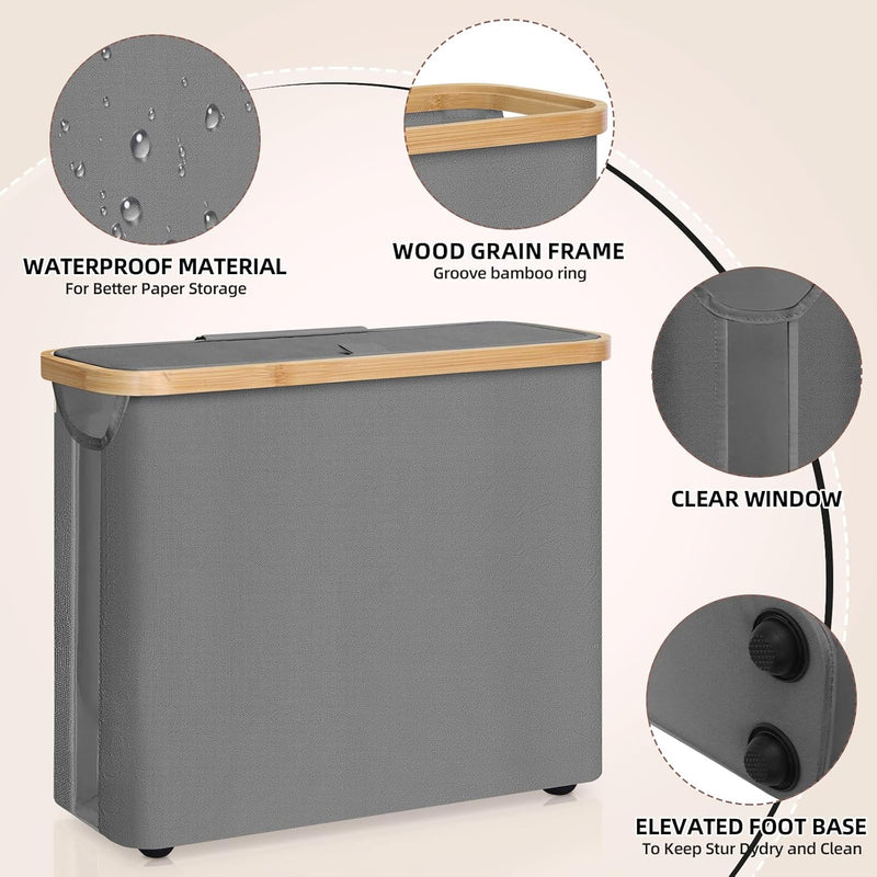 2-Pack Toilet Paper Storage Basket Holds 12 Rolls with Bamboo Lid, Grey - size and scale view