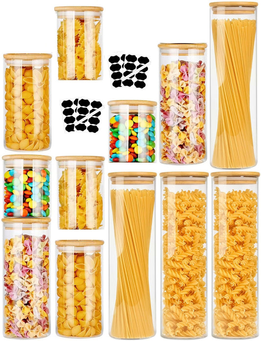 12 Pack Glass Storage Jars with Bamboo Lids for Kitchen Pantry, Natural - main product image