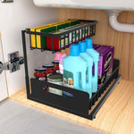 2 Tier Under Sink Organiser with Sliding Drawers - Black - main product image