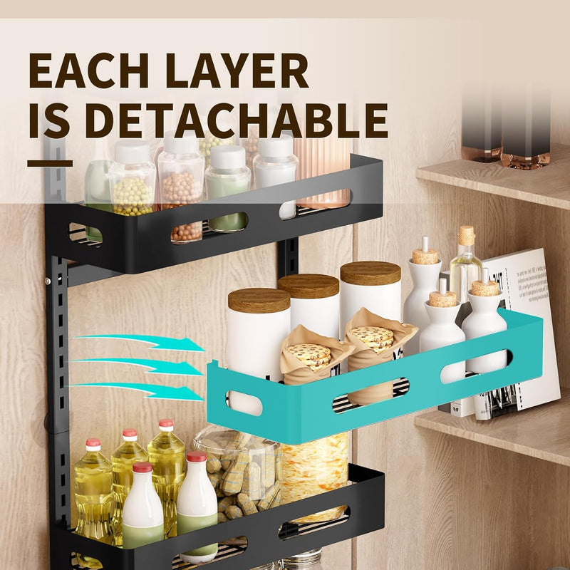 6 Tier Over Door Pantry Organiser with Adjustable Baskets, Black - additional product view