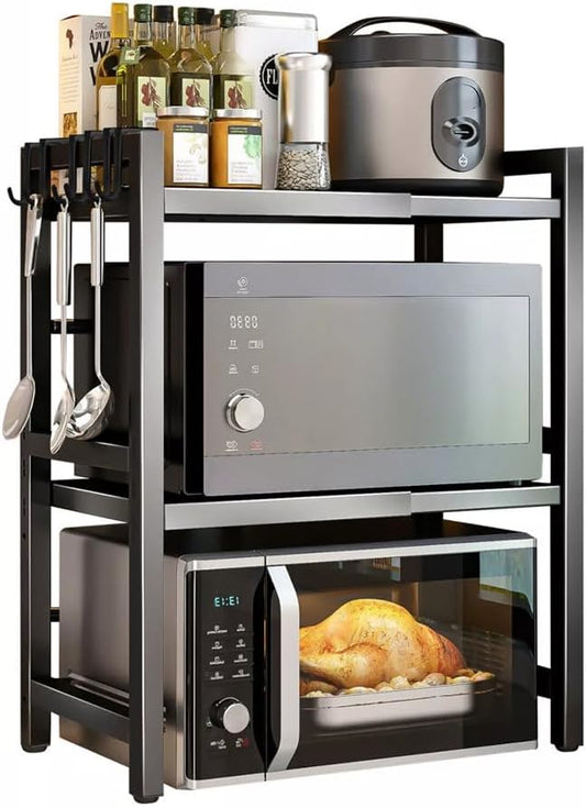 3-Tier Microwave Oven Rack Adjustable Metal Shelf Stand, Black - main product image
