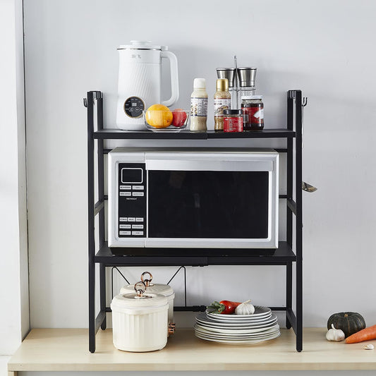 3-Tier Microwave Oven Rack Adjustable Metal Shelf Stand, Black - alternate angle