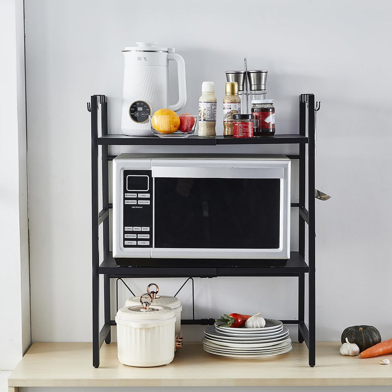 3-Tier Microwave Oven Rack Adjustable Metal Shelf Stand, Black - alternate angle