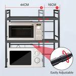 3-Tier Microwave Oven Rack Adjustable Metal Shelf Stand, Black - detail view