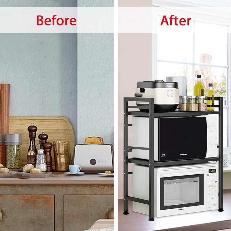 3-Tier Microwave Oven Rack Adjustable Metal Shelf Stand, Black - additional product view