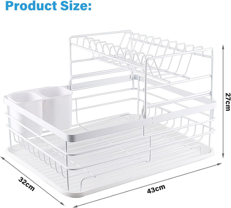 2-Tier Dish Drying Rack with Removable Drip Tray for Kitchen Counter, White - alternate angle
