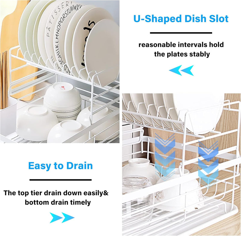 2-Tier Dish Drying Rack with Removable Drip Tray for Kitchen Counter