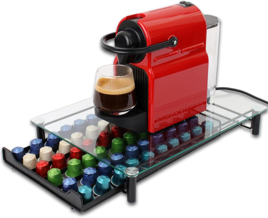 Coffee Pod Holder Drawer with Tempered Glass Top, Black - main product image