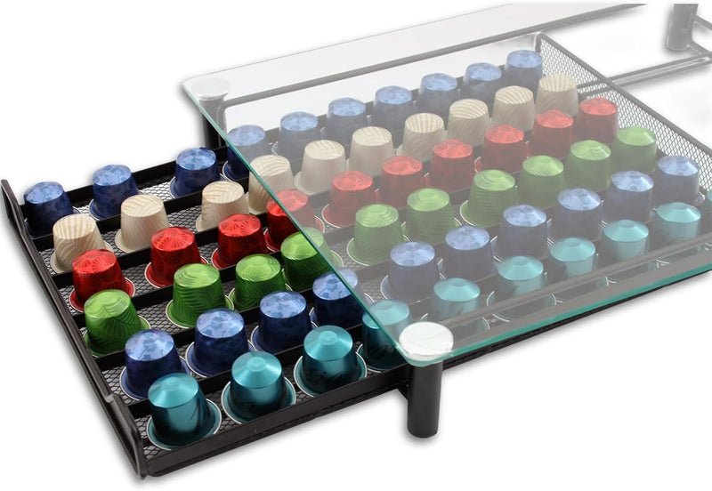 Coffee Pod Holder Drawer with Tempered Glass Top, Black - additional product view