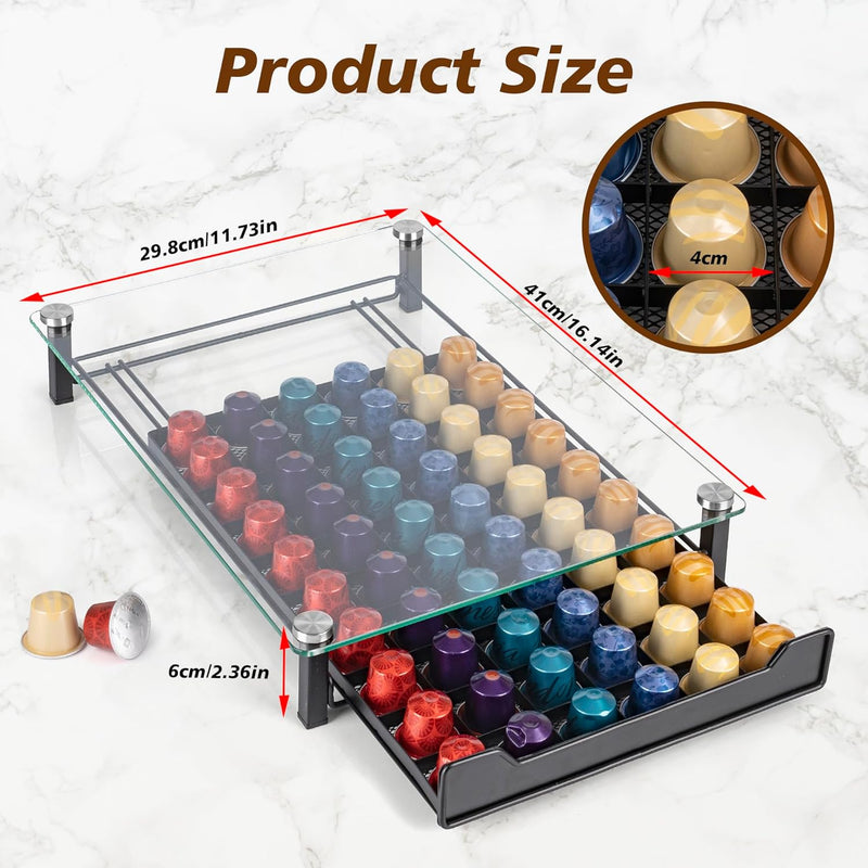 Coffee Pod Holder Drawer with Tempered Glass Top