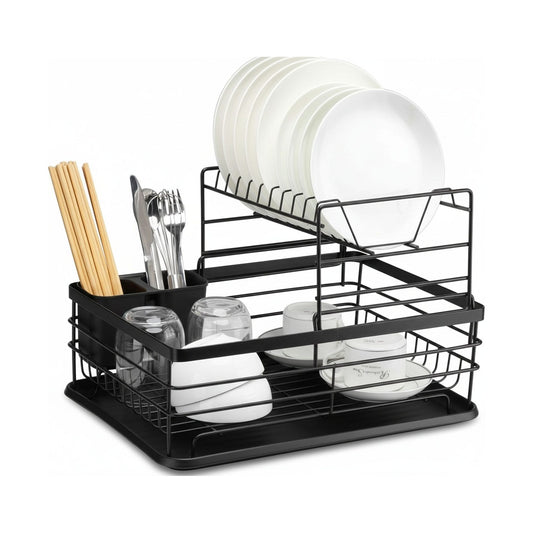 2-Tier Dish Drying Rack with Removable Drip Tray for Kitchen Counter, Black - main product image