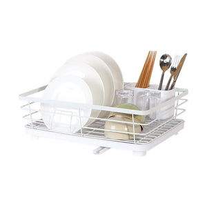 Dish Drying Rack for Kitchen Counter with Removable Drip Tray - White