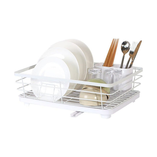 Dish Drying Rack for Kitchen Counter with Removable Drip Tray and Utensil Holder, White - main product image