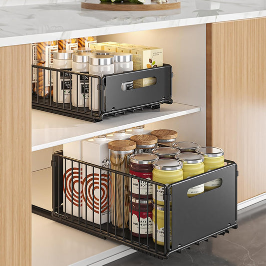 2 Pack Pull - Out Cabinet Organiser Drawers Black Metal - main product image