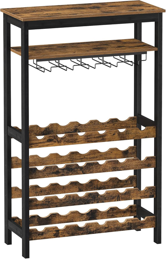 Freestanding Wine Rack with Glass Holder for 24 Bottles, Brown - main product image