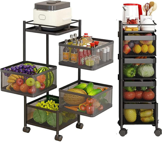 5-Tier Rolling Fruit Basket Cart for Kitchen Storage, Black - main product image