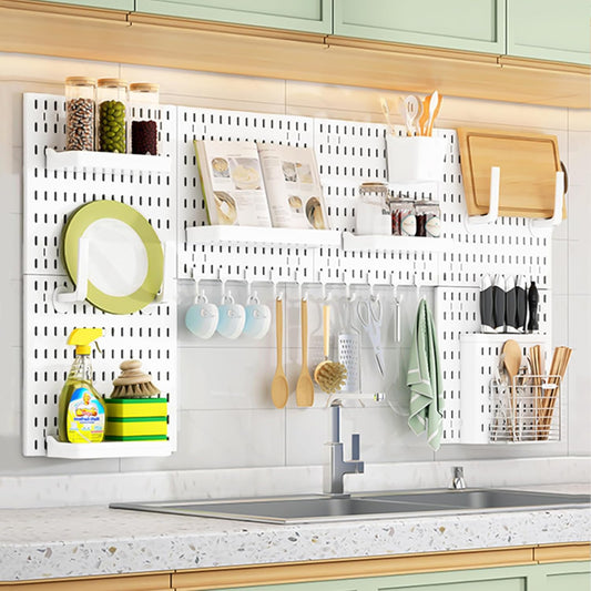 Modular Pegboard Wall Organiser Kit with 6 Panels and 21 Accessories, White - main product image