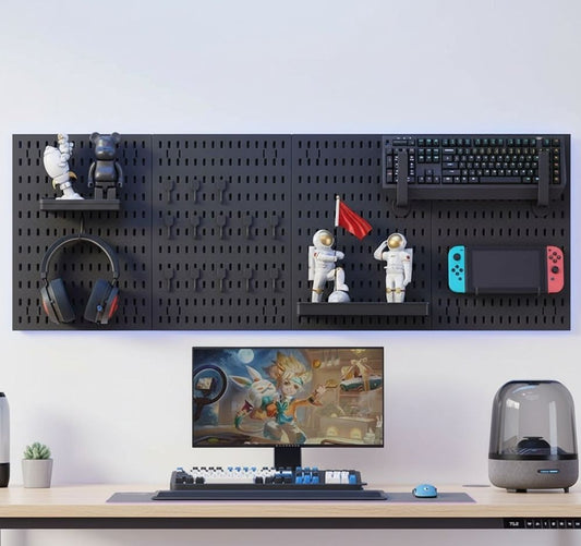 Pegboard Wall Organiser Kit with 4 Modular Panels and 19 Accessories - Black - main product image