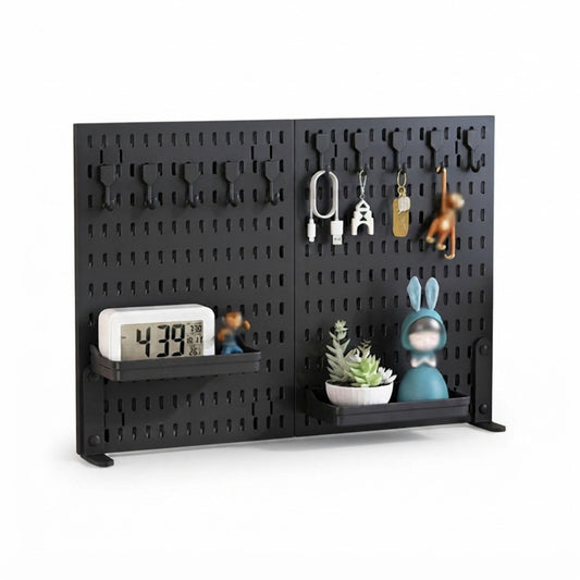 Desk Pegboard Organiser Kit with Hooks - Tray & Mount for Office and Gaming - Black - main product image