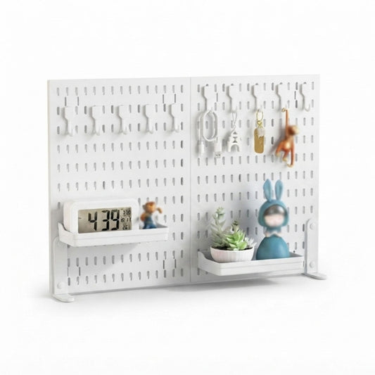 Desk Pegboard Organiser Kit with Hooks - Tray & Mount for Office and Gaming - White - main product image