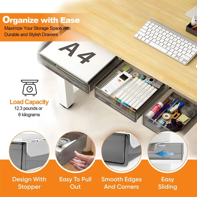Under Desk Storage Drawers - 3-Pack Pull Out Organizers for Home or Office, Black - alternate angle