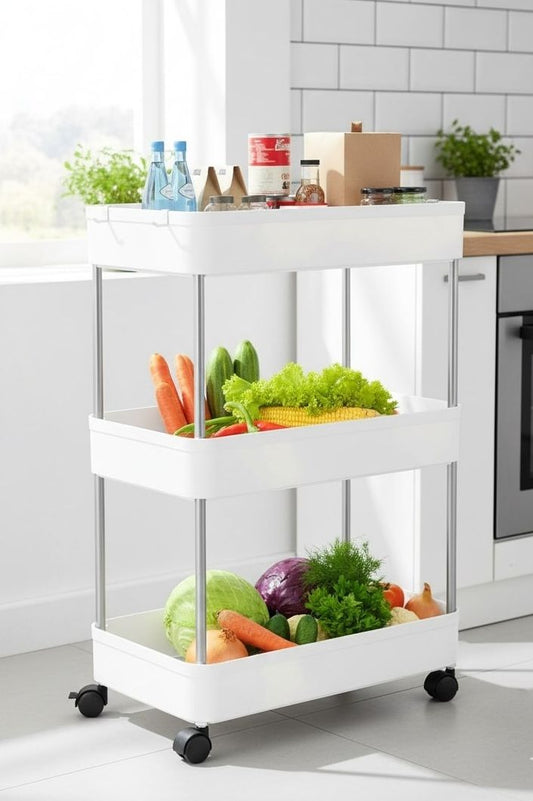 3-Tier Slim Storage Cart Organizer Trolley with Wheels for Kitchen - Bathroom, White - main product image