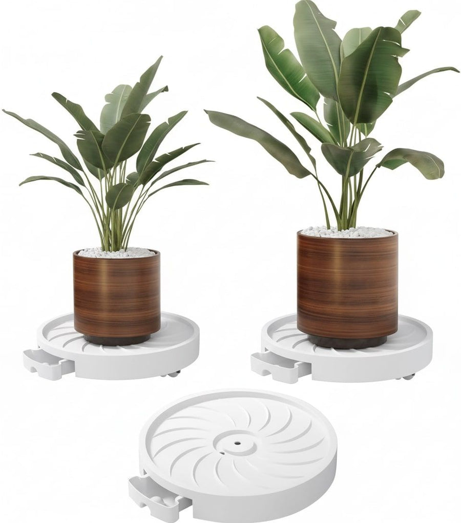 2-Pack Rolling Plant Stand with 360° Wheels for Indoor Pots (26 cm), White - main product image
