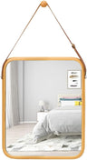 Hanging Wall Mirror with Bamboo Frame and Adjustable Strap