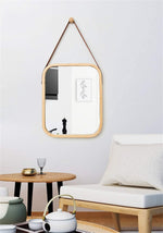 Hanging Wall Mirror with Bamboo Frame and Adjustable Strap, Brown - alternate angle