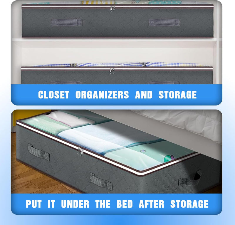 4 Pack Underbed Storage Bins with 90L Capacity for Blankets & Towels, Grey - additional product view