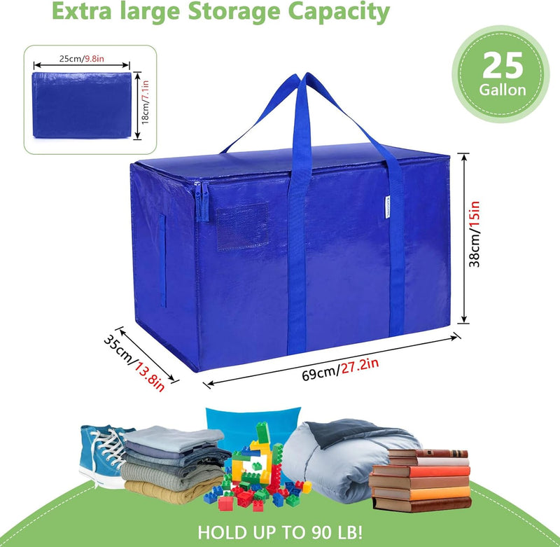 6-Pack Large Moving Storage Bags with Zippers and Handles, Blue - detail view