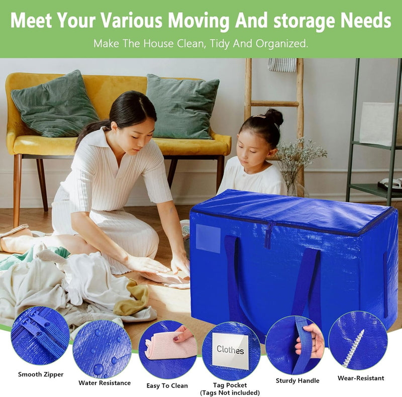 6-Pack Large Moving Storage Bags with Zippers and Handles, Blue - additional product view