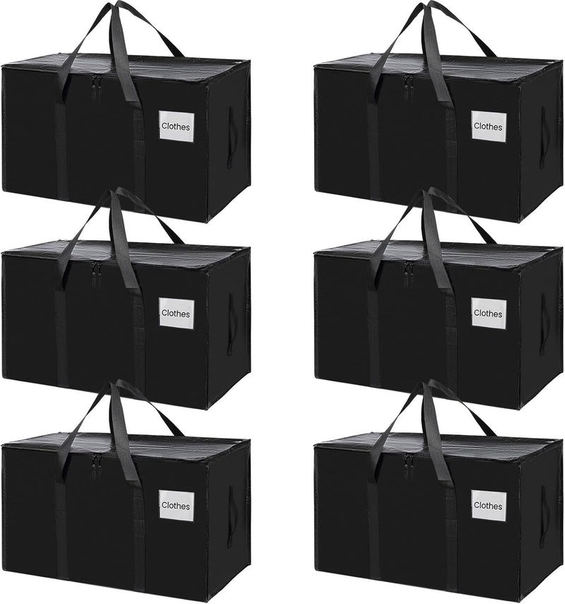 6-Pack Large Moving Storage Bags with Zippers and Handles, Black - main product image